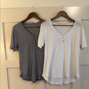 White and Striped V-Neck T-Shirts